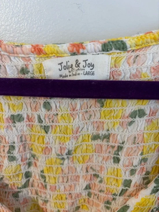 JOLIE & JOY Yellow Floral Smocked V-neck Short Sleeve Mini Sun Dress Size Large - Picture 2 of 5